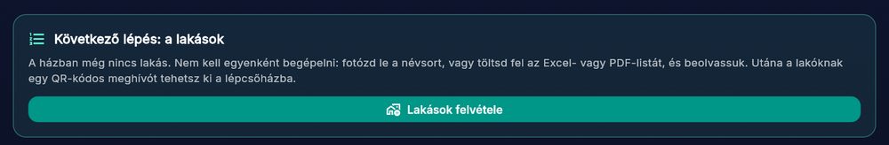 A Következő lépés: a lakások kártya a Lakások felvétele gombbal