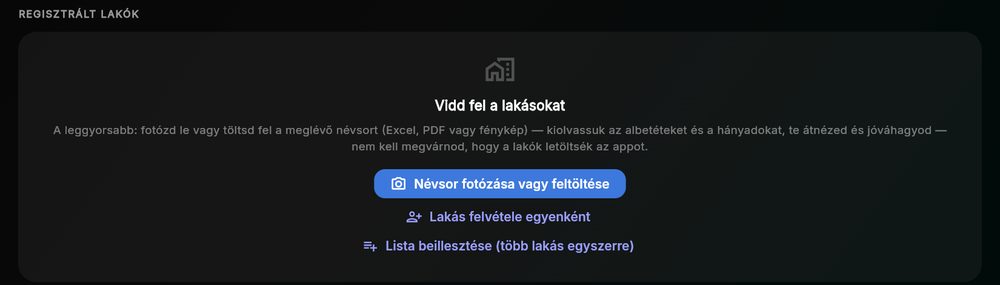 A lakások felvétele: névsor fotózása, egyenkénti felvétel